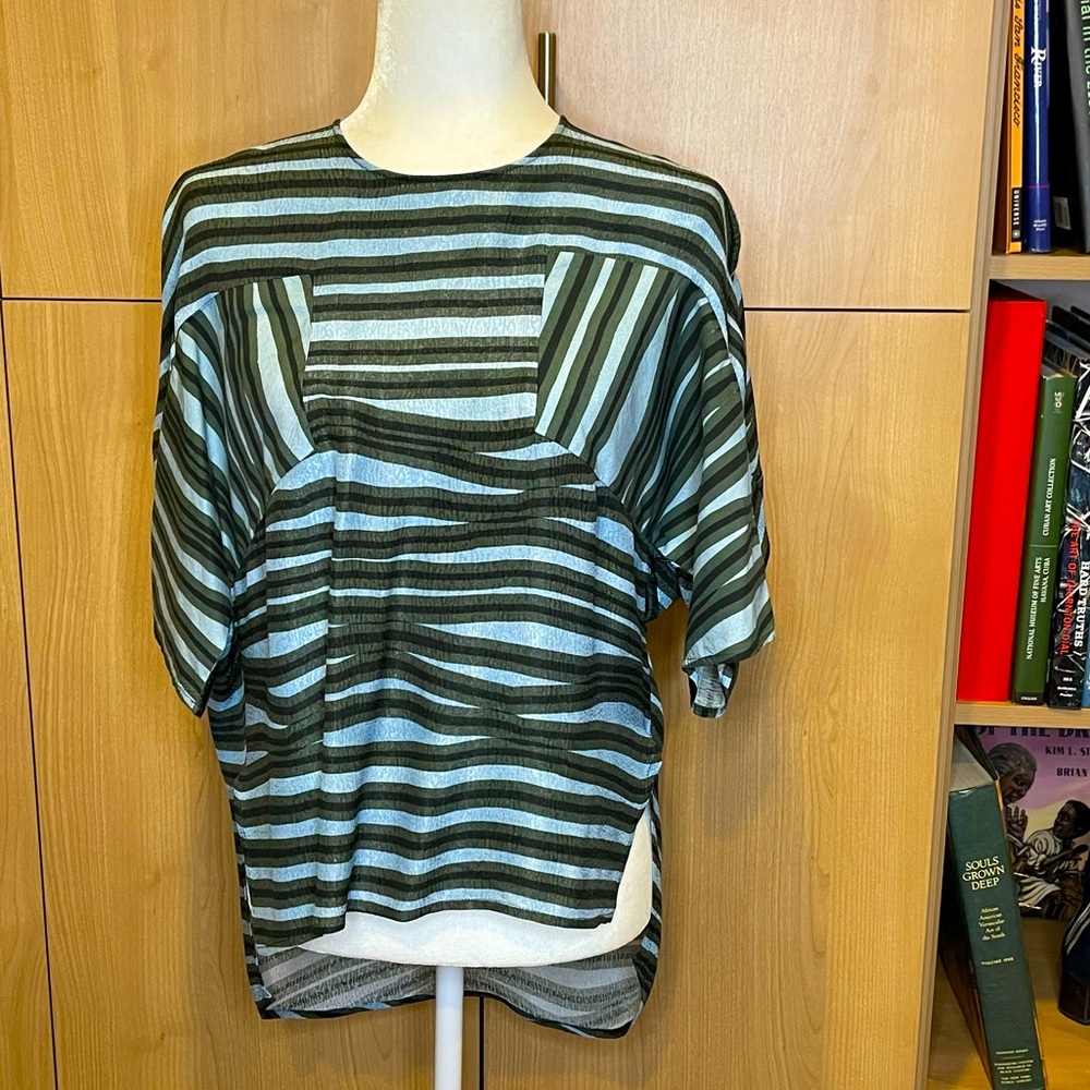 Christian Wijnants blue green striped silk top.